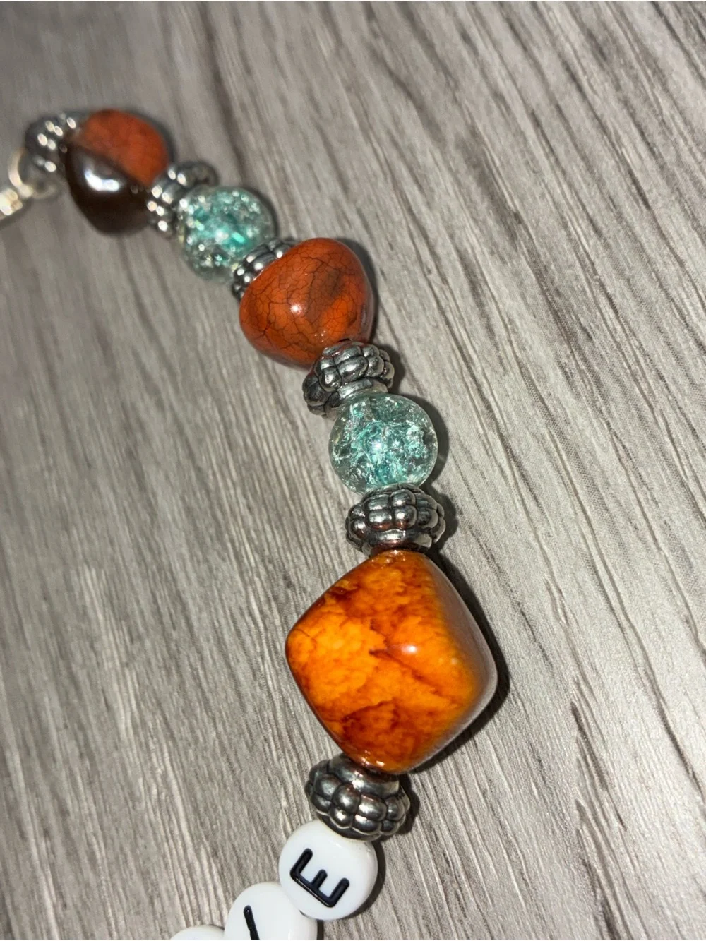 Personalized 'Melanie' Beaded Bracelet in Amber & Aqua